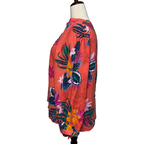 Old Navy Top Womens XXL Orange Blue Hawaiian Floral Linen Blend Beachy Coastal - Picture 6 of 9